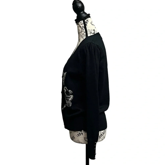 VINTAGE ONCE AGAIN SEQUIN CARDIGAN BLACK LONG SLEEVE MODEST MATURE GRAMMACORE M - Picture 3 of 9